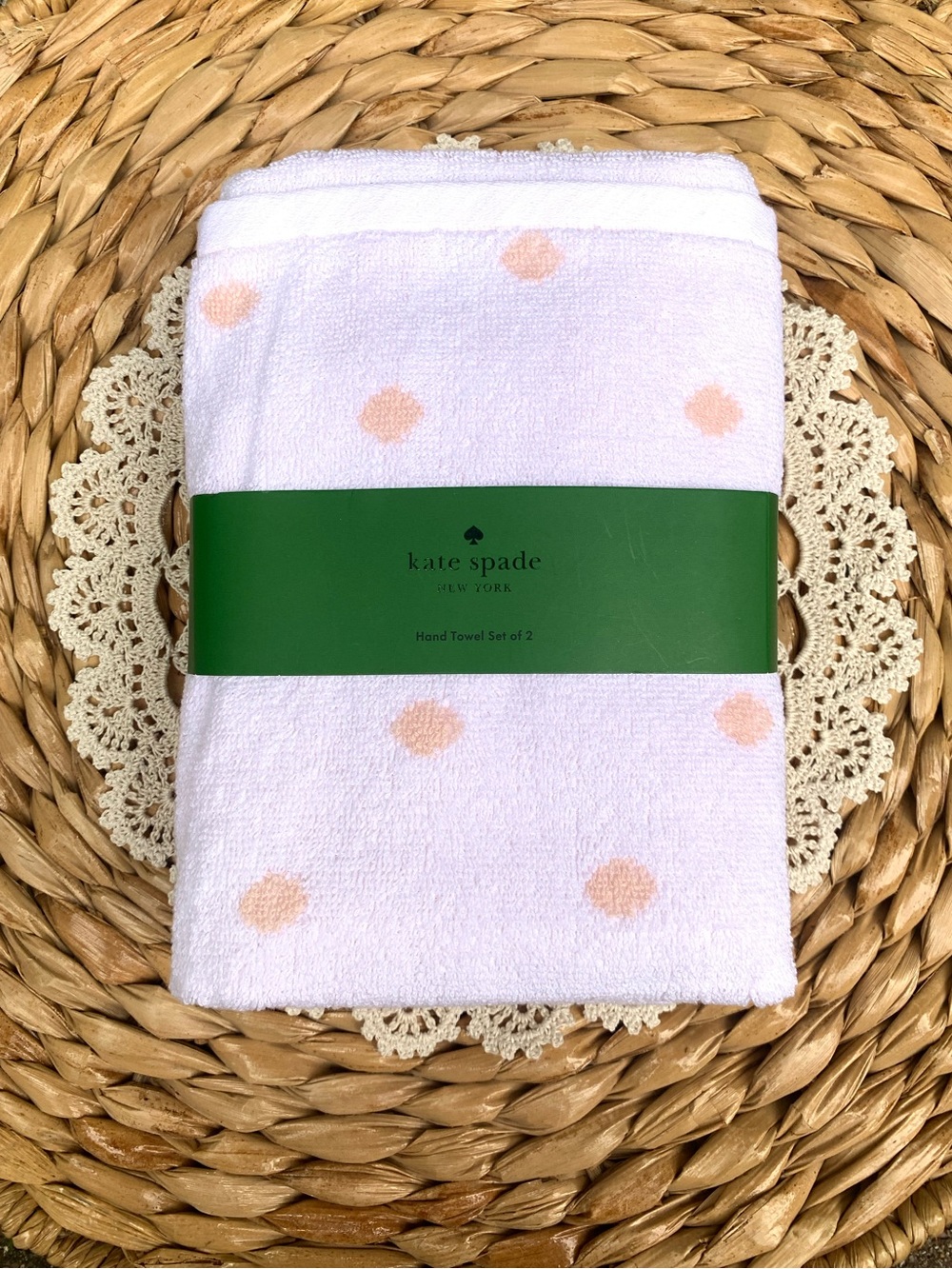 Kate Spade Pink/White Polkadot Hand Towels Set of 2